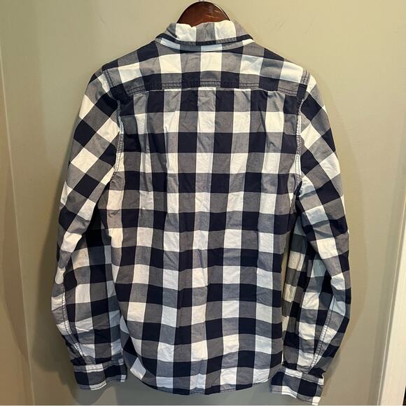 Abercrombie & Fitch Buffalo Plaid Button Down Muscle Shirt Navy Mens Lrg Preppy - Picture 4 of 9